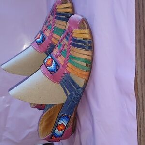 Colorful Beaded Mexican Huarache Sandals Womens Size 7.5
